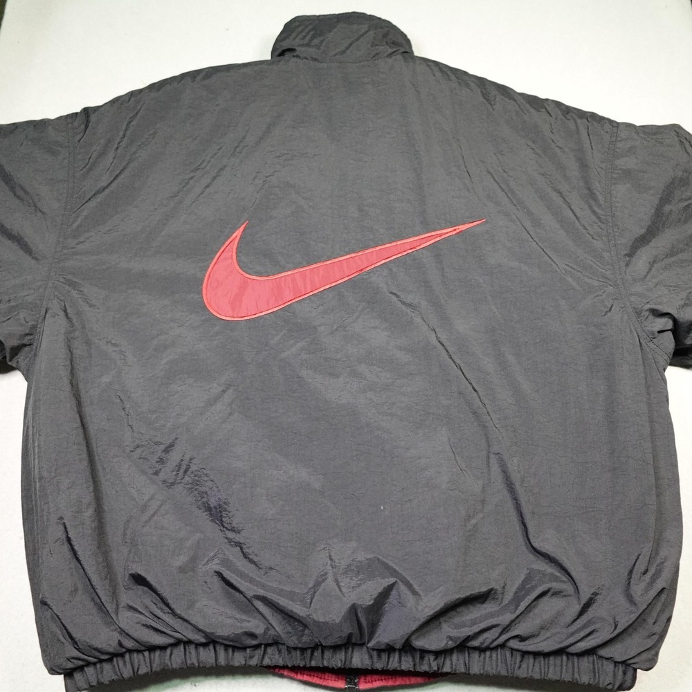 Vintage Nike Jacket Mens XL Red black Reversible Puffer Swoosh Logo Full Zip 90s